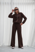 Luksusowy Komplet Damski Masełko Bluza Rozpinana + Spodnie Wide Leg Premium Soft Touch Elegancja & Komfort-brązowy